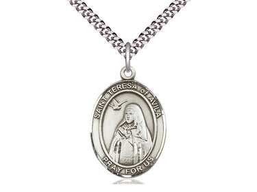 Sterling Silver St. Teresa of Avila Patron Saint Medal Necklace 1 x 3/4 inch with 24 inch Chain by Bliss