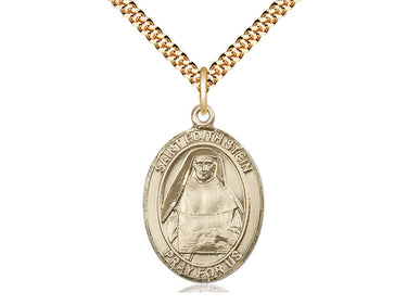 14kt gold filled St. Edith Stein patron saint medal necklace with 1x3/4 inch pendant on 24 inch curb chain by Bliss Manufacturing