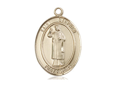 14kt Solid Gold St. Stephen the Martyr Patron Saint Medal Pendant 1 x 3/4 inch by Bliss Manufacturing