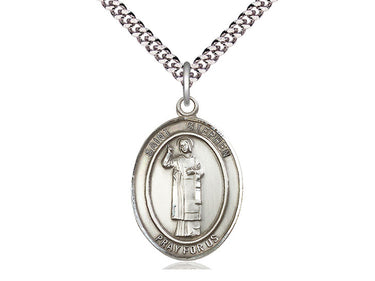 Sterling Silver St. Stephen the Martyr Medal Necklace 1x3/4 inch pendant on 24 inch chain by Bliss