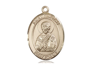 14kt Solid Gold St. Timothy patron saint medal pendant, 1 x 3/4 inches, handcrafted by Bliss Manufacturing USA