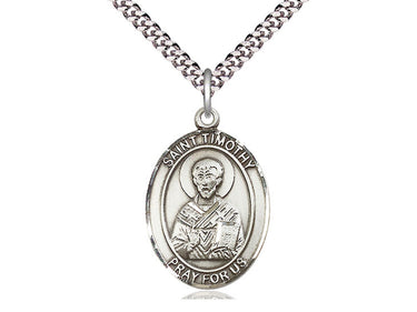 Sterling Silver St. Timothy Patron Saint Medal Necklace 1 x 3/4 inch with 24 inch Chain by Bliss