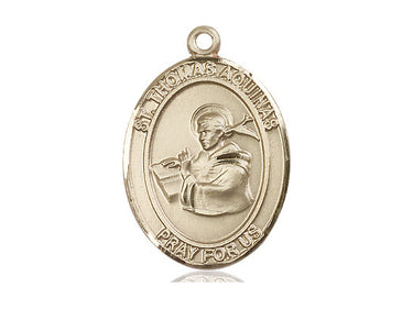 14kt solid gold St. Thomas Aquinas patron saint medal pendant, 1 x 3/4 inch, handcrafted by Bliss Manufacturing