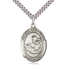 Sterling silver St. Thomas Aquinas patron saint medal necklace, 1 inch by 3/4 inch pendant on 24 inch chain, handcrafted by Bliss Manufacturing
