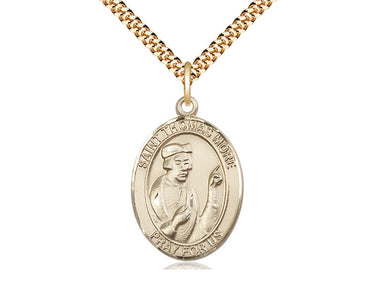 14kt gold filled St. Thomas More patron saint medal necklace, 1 inch by 3/4 inch pendant on 24 inch chain, handcrafted by Bliss Manufacturing