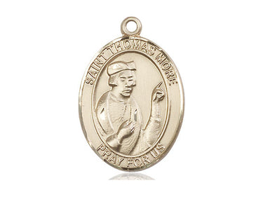 14kt solid gold St. Thomas More patron saint medal pendant, 1 x 3/4 inch, handcrafted by Bliss Manufacturing