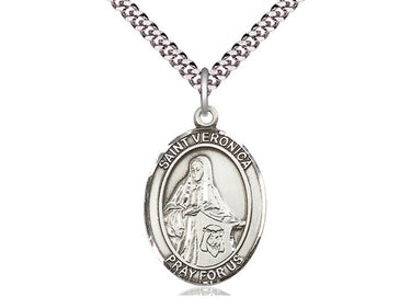 Sterling Silver St. Veronica Patron Saint Medal Necklace 1x3/4 inch on 24 inch chain by Bliss