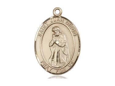 14kt solid gold St. Juan Diego patron saint medal pendant, 1 x 3/4 inch, handcrafted by Bliss