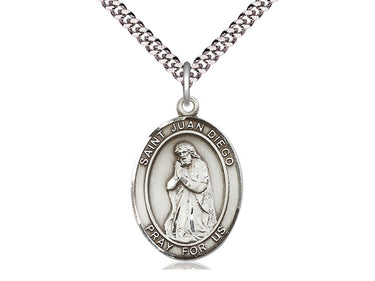 Sterling Silver St. Juan Diego Patron Saint Medal Necklace 1x3/4 inch on 24 inch chain by Bliss