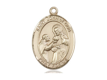 14kt Solid Gold St. John of God Patron Saint Medal Pendant 1x3/4 inch by Bliss Manufacturing