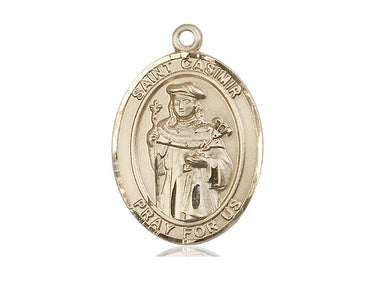 14kt solid gold St. Casimir of Poland patron saint medal pendant, 1 inch by 3/4 inch, handcrafted by Bliss Manufacturing USA