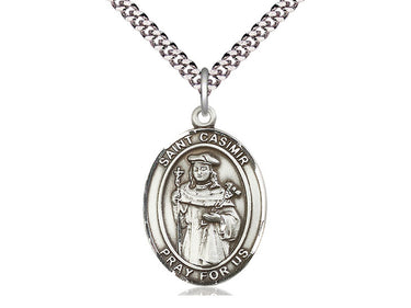 Sterling Silver St. Casimir of Poland patron saint medal necklace with 24 inch curb chain by Bliss