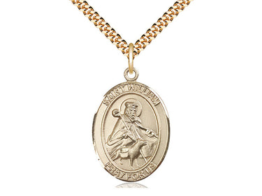 14kt Gold Filled St. William of Rochester Patron Saint Medal Necklace 1 x 3/4 inch with 24 inch chain by Bliss USA