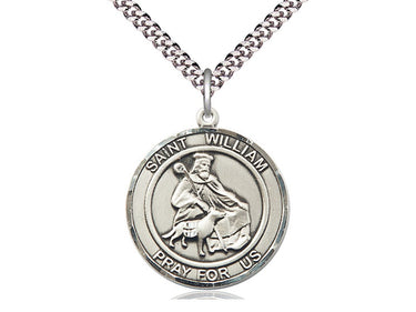 Sterling silver St. William of Rochester patron saint medal necklace 1 inch pendant on 24 inch chain by Bliss