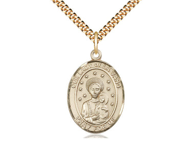 14kt gold filled Our Lady of La Vang medal necklace 1 x 3/4 inch on 24 inch chain by Bliss USA