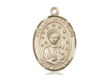 14kt solid gold Our Lady of La Vang medal pendant 1 x 3/4 inches handcrafted by Bliss Manufacturing USA