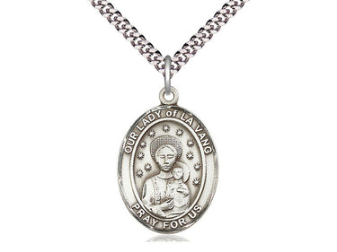 Sterling Silver Our Lady of La Vang Medium Medal Necklace 1 x 3/4 inch with 24 inch chain by Bliss