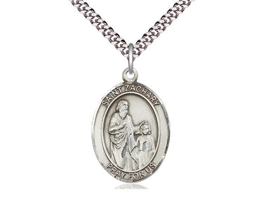 Sterling Silver St. Zachary Patron Saint Medal Necklace 1 inch x 3/4 inch with 24 inch chain by Bliss Manufacturing