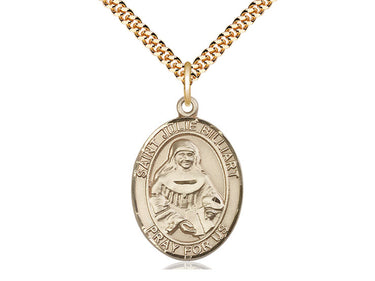 Gold Filled St. Julie Billiart patron saint medal necklace with 1x3/4 inch pendant on 24 inch curb chain by Bliss Manufacturing