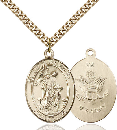 14kt Gold Filled Guardian Angel Medal Necklace 1 inch pendant on 24 inch curb chain by Bliss