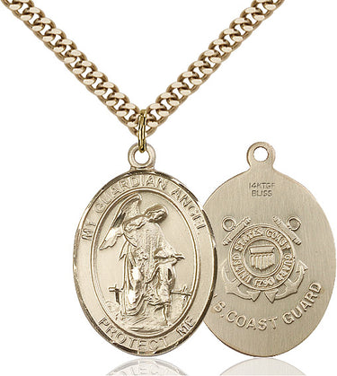 14kt gold filled Guardian Angel medal necklace, 1 x 3/4 inch pendant on 24 inch chain, made in USA by Bliss