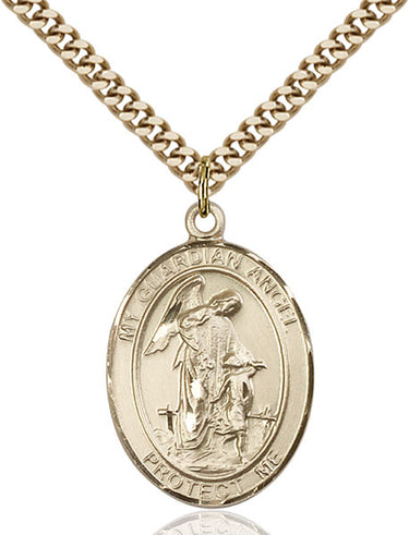 14kt Gold Filled Guardian Angel Paratrooper Medal Necklace 1 inch by 3/4 inch with 24 inch Curb Chain by Bliss