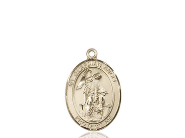 14kt solid gold Guardian Angel medal pendant 1 inch by 3/4 inch handcrafted by Bliss Manufacturing USA