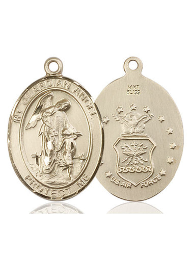 14kt Solid Gold Guardian Angel Medal Pendant 1 x 3/4 Inches Medium Size Handcrafted by Bliss
