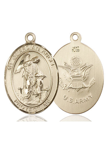 14kt Solid Gold Guardian Angel Army Medal Pendant 1 x 3/4 inch Handcrafted by Bliss