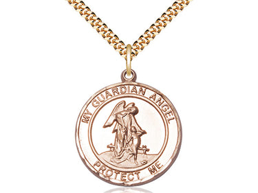 14kt Gold Filled Guardian Angel pendant necklace 1 inch by 5/8 inch with 24 inch chain by Bliss Manufacturing