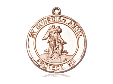 14kt solid gold Guardian Angel medal pendant 1 inch by 5/8 inch handcrafted by Bliss Manufacturing USA