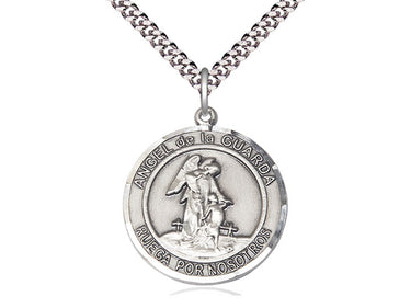 Sterling Silver Angel de la Guardia Guardian Angel pendant necklace 1 x 5/8 inches with 24 inch chain by Bliss