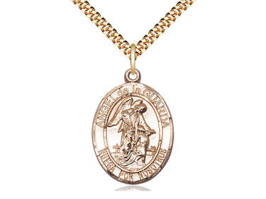 14kt Gold Filled Angel de la Guarda Necklace 1x3/4 inch pendant 24 inch chain handmade by Bliss