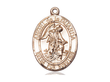14kt Solid Gold Angel de la Guarda Medal Pendant 1x3/4 inch handmade by Bliss Manufacturing USA