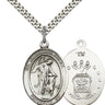 Sterling silver Guardian Angel pendant necklace 1x3/4 inches with 24 inch curb chain handcrafted by Bliss Manufacturing