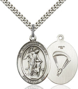 Sterling Silver Guardian Angel Paratrooper Medal Necklace 1 inch by 3/4 inch with 24 inch chain by Bliss