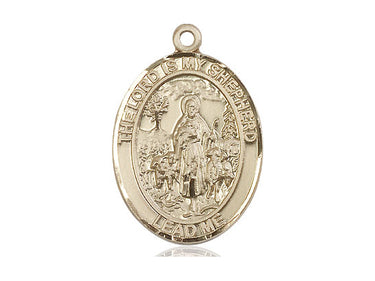 14kt Solid Gold Lord Is My Shepherd Catholic medal pendant 1 inch by 3/4 inch handcrafted by Bliss