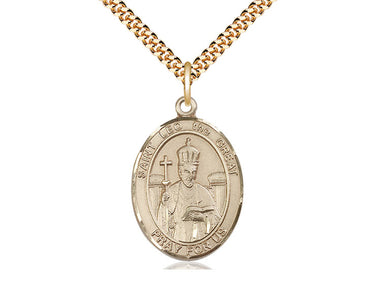 Gold Filled St. Leo the Great Patron Saint Medal Necklace with 24 inch Curb Chain by Bliss Manufacturing