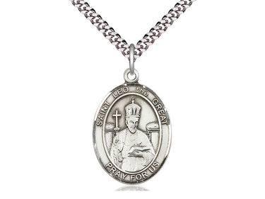 Sterling Silver St. Leo the Great Patron Saint Medal Necklace with 24 inch Curb Chain by Bliss