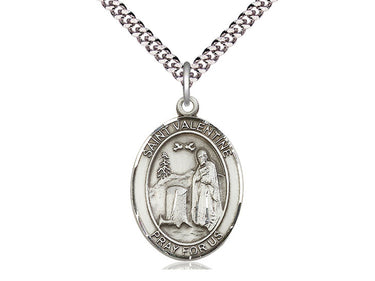 Sterling Silver St. Valentine of Rome Patron Saint Medal Necklace 1x3/4 inch pendant 24 inch chain by Bliss