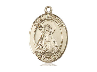 14kt solid gold St. Bridget of Sweden patron saint medal pendant, 1 inch by 3/4 inch, handcrafted by Bliss Manufacturing