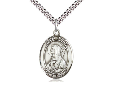 Sterling Silver St. Brigid of Ireland Patron Saint Medal Necklace 1 inch by 3/4 inch with 24 inch Chain by Bliss