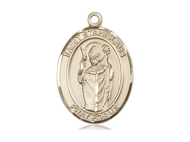 14kt Solid Gold St. Stanislaus Medal Pendant 1x3/4 inch handcrafted by Bliss Manufacturing