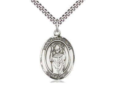 Sterling Silver St. Stanislaus Medal Necklace 1x3/4 inch pendant on 24 inch chain by Bliss