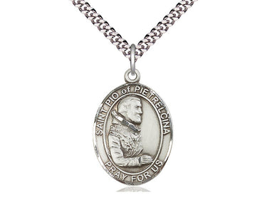 Sterling Silver St. Pio of Pietrelcina Padre Pio Patron Saint Medal Necklace 1 inch by 3/4 inch with 24 inch chain by Bliss