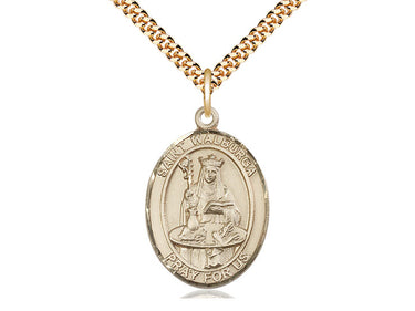 Gold Filled St. Walburga patron saint medal necklace with 1x3/4 inch pendant on 24 inch curb chain by Bliss Manufacturing