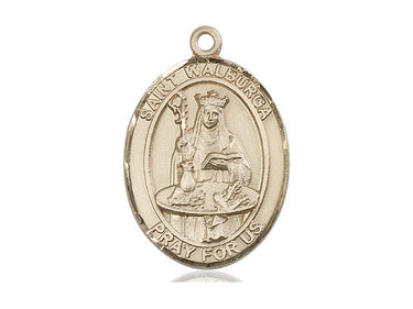 14kt solid gold St. Walburga patron saint medal pendant 1x3/4 inch handcrafted by Bliss Manufacturing USA