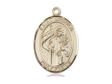 14kt solid gold St. Ursula patron saint medal pendant, 1 inch by 3/4 inch, handcrafted by Bliss Manufacturing USA