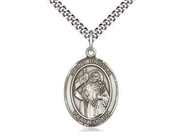 Sterling Silver St. Ursula Patron Saint Medal Necklace 1 inch by 3/4 inch on 24 inch Chain by Bliss