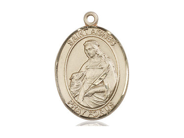 14kt solid gold St. Agnes of Rome patron saint medal pendant, 1 inch by 3/4 inch, handcrafted by Bliss
